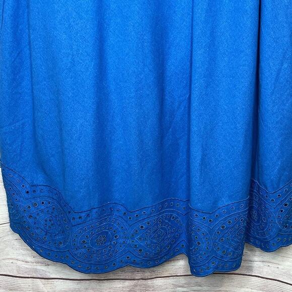 Jason Wu Blue Knot Front Linen Blend Midi A Line Eyelet Skirt Size 10 NWOT - Picture 4 of 13